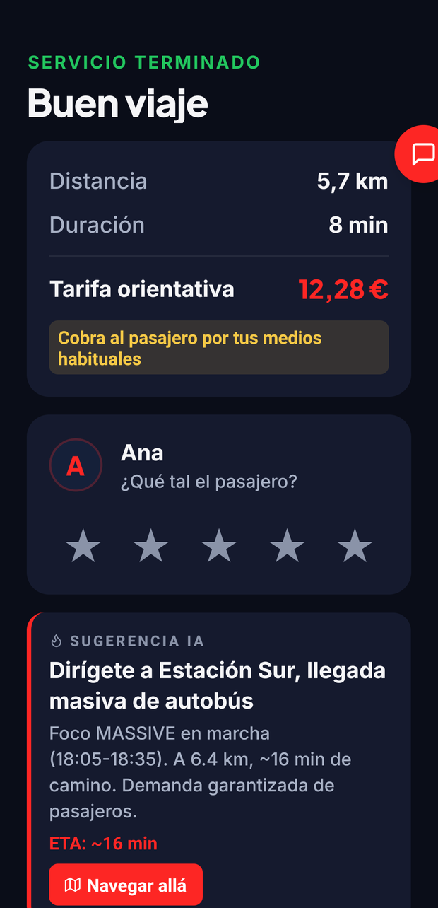 Fin de servicio en TAXSIYA Conductor: cobras al pasajero y siguiente movimiento sugerido